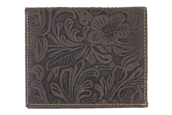 LEAS Wiener Schachtel mit RFID-Schutz Blumen-Print im Ausweis-Format mit großer Kleingeldschütte im Vintage-Style, Echt-Leder, braun